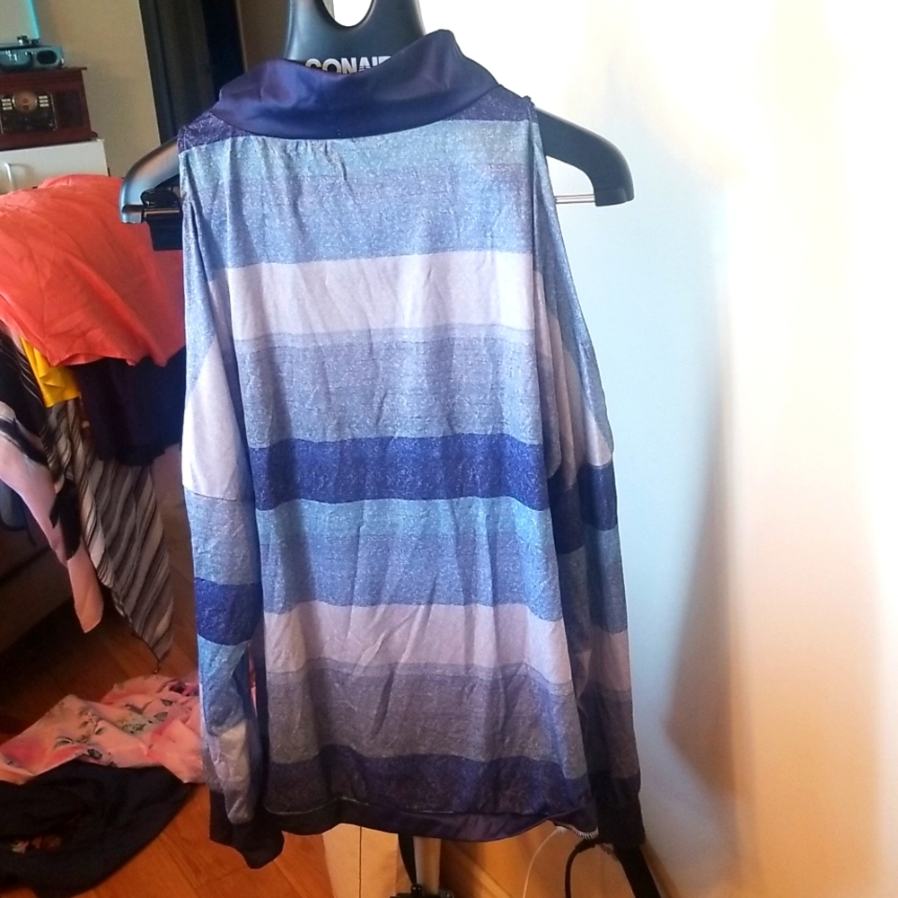 Blue Striped Cold Shoulder Top 5X -Fits Small
